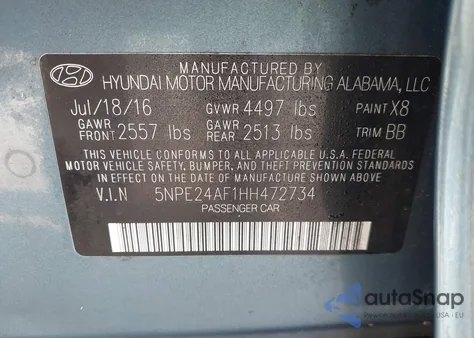 2017 Hyundai Sonata z USA, uszkodzony, nr VIN 5NPE24AF1HH472734